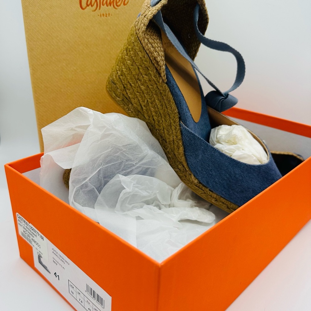 Castaner Denim Blue - Joyce T Wedge Espadrille Size 10 New in Box!